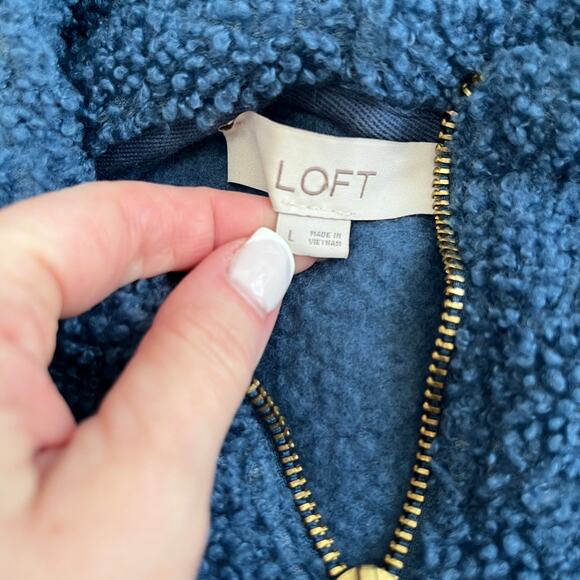 Loft Blue Boucle Oversized Hoodie Sweatshirt Size Large - Picture 2 of 7